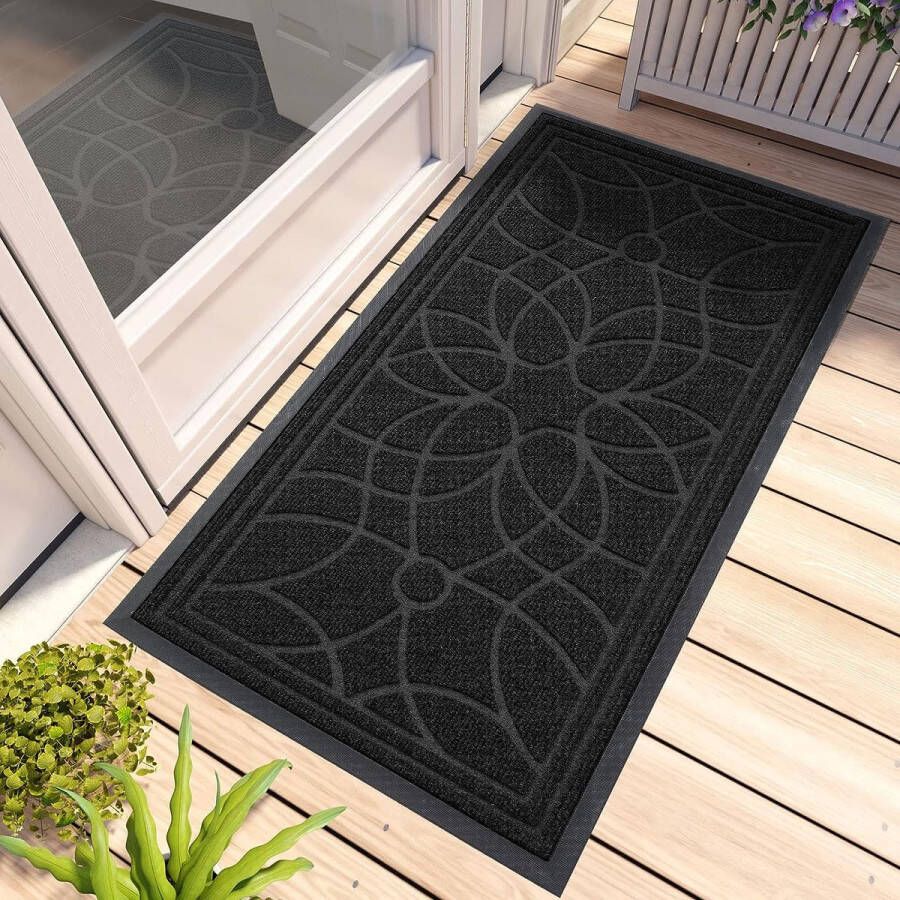 Buitendeurmat antislip 60 x 120 cm vuilvangmat buiten wasbaar weerbestendige deurmat buiten binnen voor voordeur balkon- of terrasdeur zwart