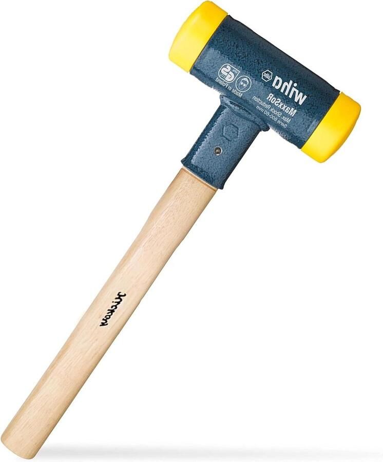 Buitenhamer zonder terugslagvrij hickory-houten steel ronde slagkop Ø 60 mm middelhard kunststof hamer 420 mm rubberen hamer 1710 g buitenwerk