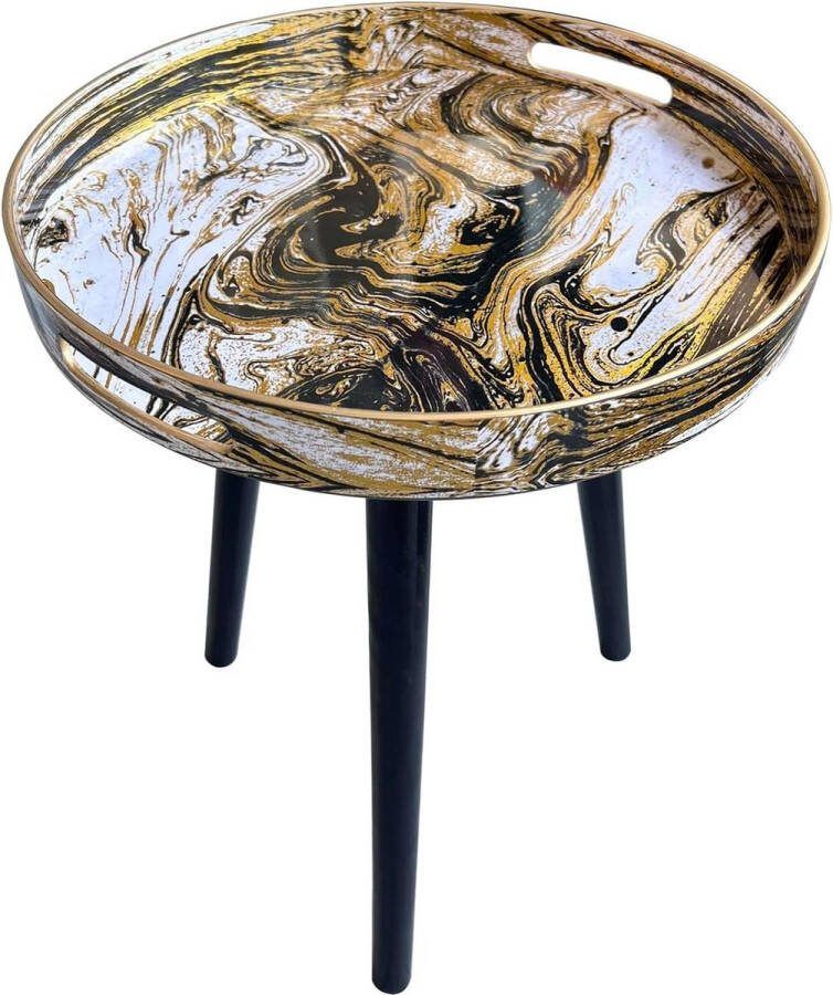 Buitentafel met afneembare houten poten Ronde salontafel voor buiten Marmer zwart goud 177 inch