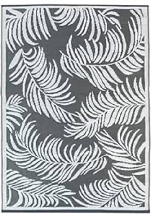 Buitentapijt Coco Tropical grijs en wit 270 x 370 cm