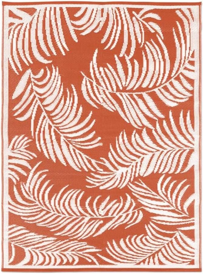 Buitentapijt kokosvezel tropisch terracotta en wit 180 x 280 cm