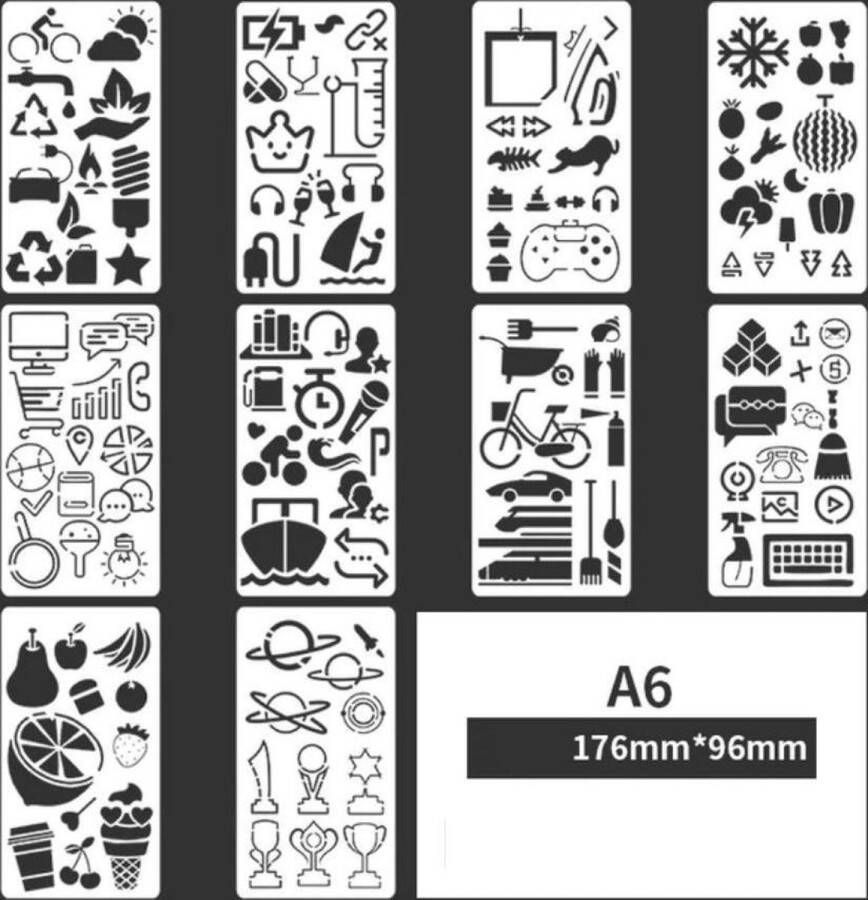 Merkloos Sans marque Bullet Journal Plastic Stencils 10 stuks Templates Sjablonen 10 x 18 centimeter Handlettering toolkit Knutselen Decoratie Accessoires