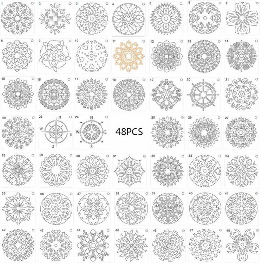 Bullet Journal Flexibele Plastic Stencils 48 stuks Templates Sjablonen Fractals Mandala Fractal 10 x 10 centimeter Handlettering toolkit Knutselen Decoratie Accessoires