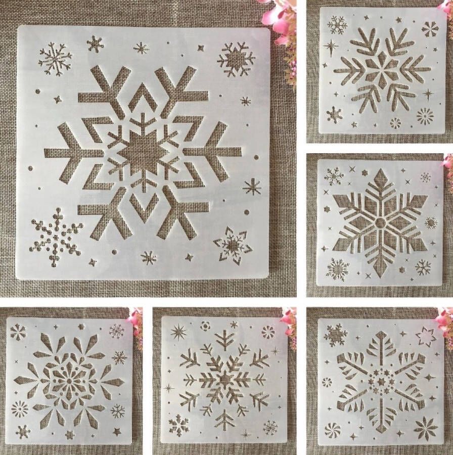 Bullet Journal Flexibele Plastic Stencils 6 stuks Templates Sneeu Ijs Sneeuwkristallen IJskristallen Winter Kerst Mix Sjablonen 20 x 20 cm Handlettering toolkit Knutselen Decoratie Accessoires