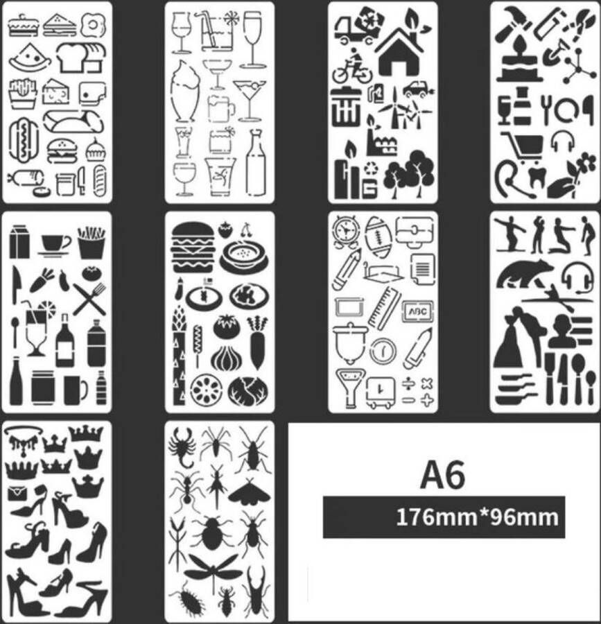 Bullet Journal Plastic Stencils 10 Stencils Templates Sjablonen 10 x 18 cm