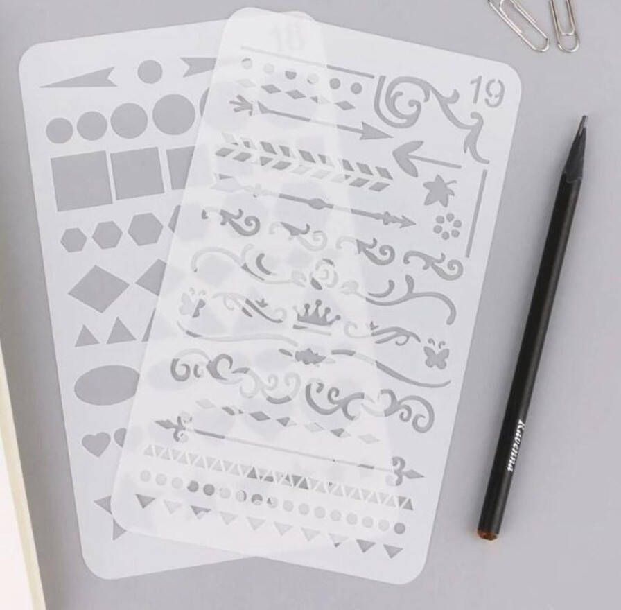 Merkloos Sans marque Bullet Journal Plastic Stencils 12 stuks Templates Sjablonen 10 x 18 centimeter Handlettering toolkit Knutselen Decoratie Accessoires