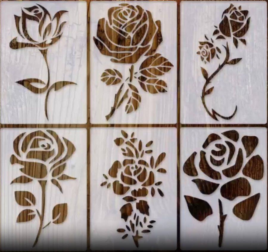 Bullet Journal Plastic Stencils 6 stuks Bloemen Templates Mix Planten Rozen Tulp Tulpen Roos Bladeren Sjablonen 14.8 x 21 cm Handlettering toolkit Knutselen Decoratie Accessoires