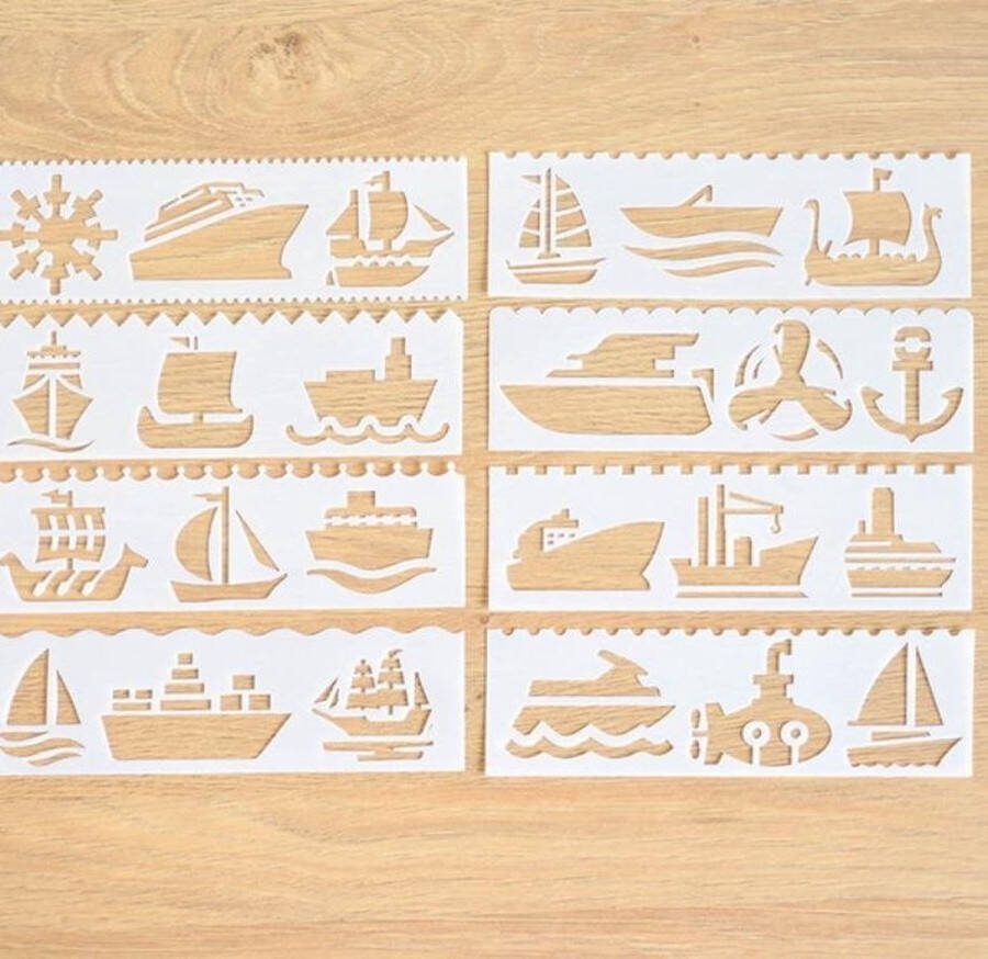 Bullet Journal Plastic Stencils 8 stuks Templates Schepen Boot Boten Ships Watersport Sjablonen 5 x 18 3cm Handlettering toolkit Knutselen Decoratie Accessoires