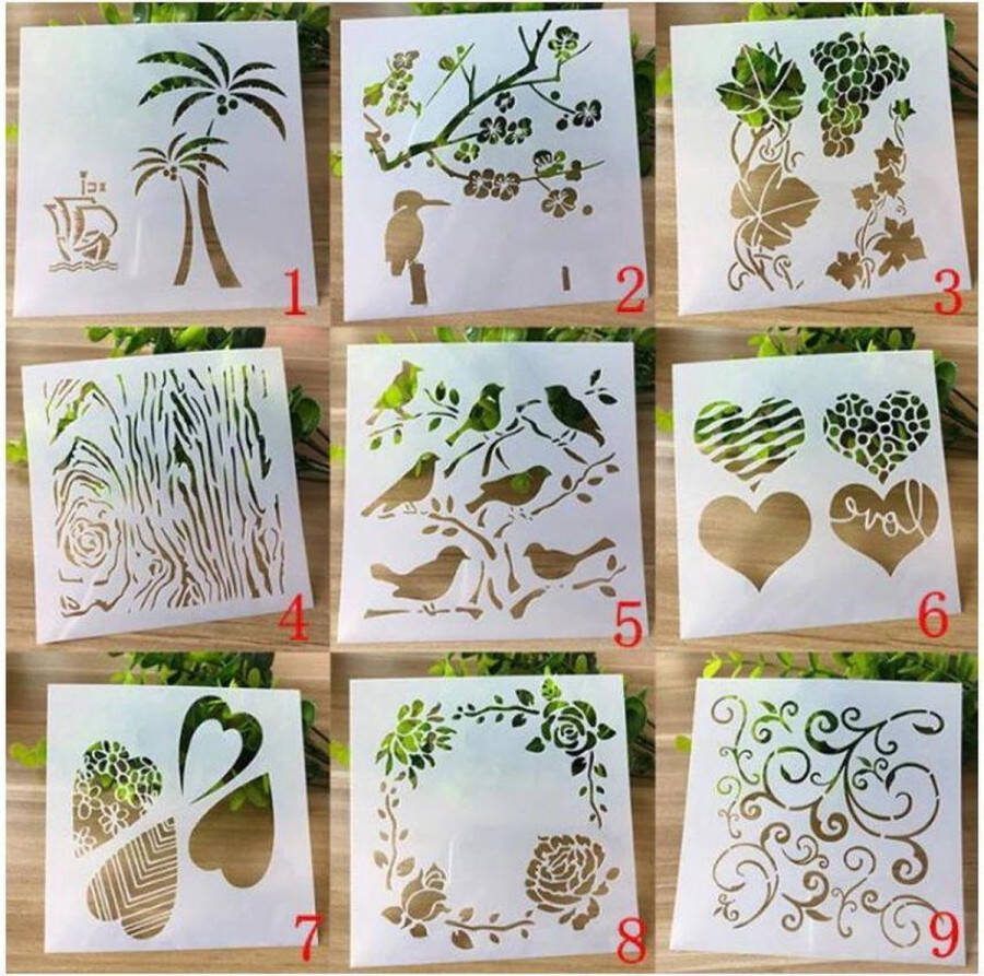Merkloos Sans marque Bullet Journal Plastic Stencils Hart en Natuur 9 Sjablonen