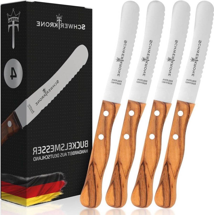 Bultmes broodmes botermes olijfhouten handvat 4 stuks
