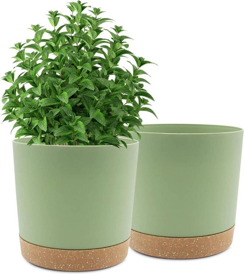 Bumper Pots Pak van 2 25 4 cm Bloempotten voor Binnenplanten met Afvoergaten en Verwijderbare Bodem Onderzetter Moderne Decoratie voor Tuinplanten (Groen 25 4 cm)