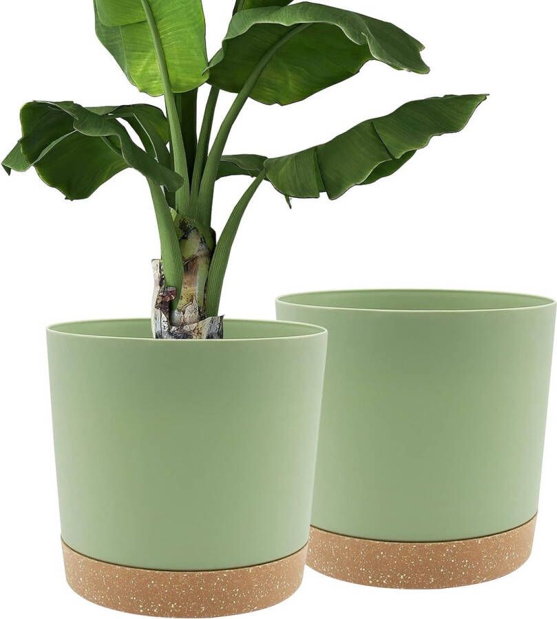 Bumper Pots Pak van 2 30 5 cm Bloempotten voor Binnenplanten met Afvoergaten en Verwijderbare Bodem Onderzetter Moderne Decoratie voor Tuinplanten (Groen 30 5 cm)