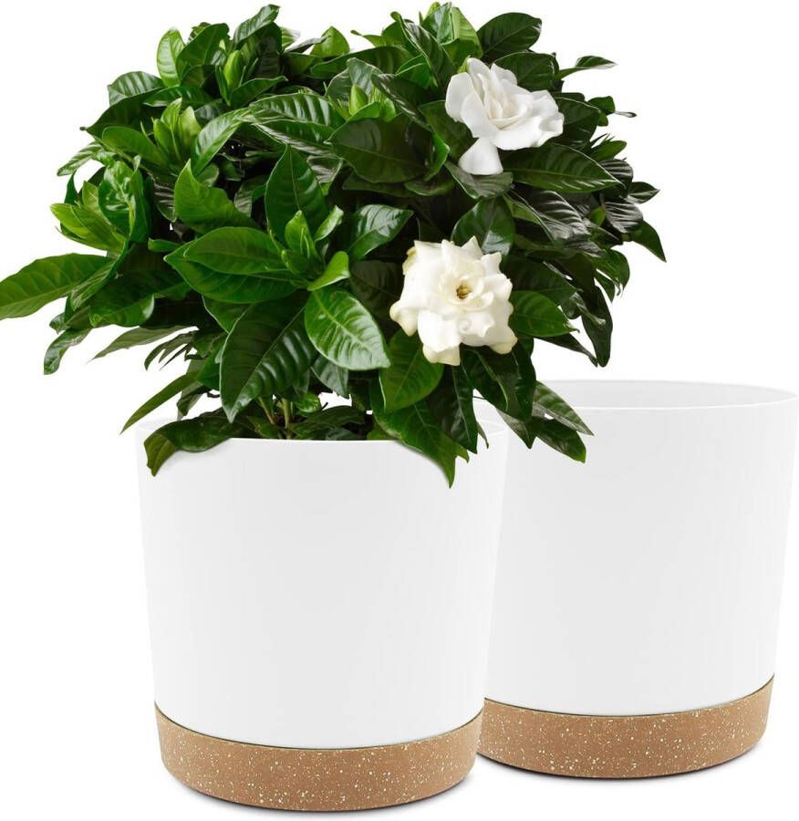 Bumper Pots Pakket van 2 25 4 cm Bloempotten voor Binnenplanten met Afvoergaten en Verwijderbare Bodem Onderzetter Moderne Decoratie voor Tuinplanten (Wit 25 4 cm)