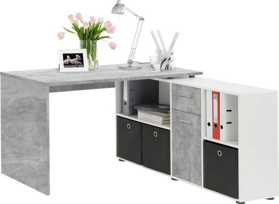 Bureau Apollo Beton Wit 135 7x135 7cm Hoekbureau Met opbergruimte Hoogte 74.2 cm