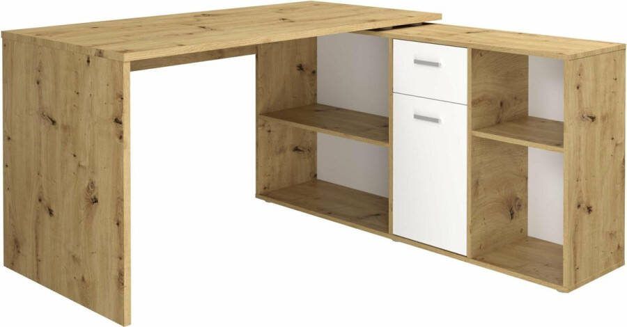 Bureau Apollo Wit Artisan Eiken 135 7x135 7cm Hoekbureau Met opbergruimte Hoogte 74.2 cm