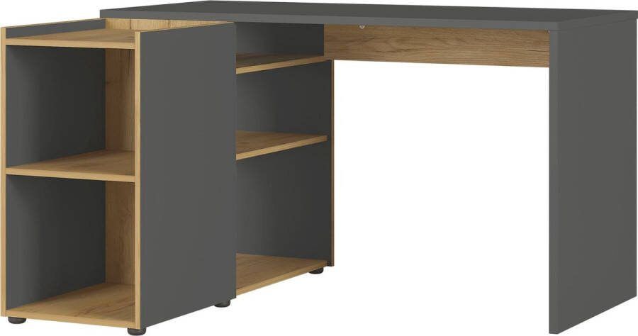 Bureau Aster Eiken Grafiet 129x107cm Met opbergruimte Hoogte 76 cm