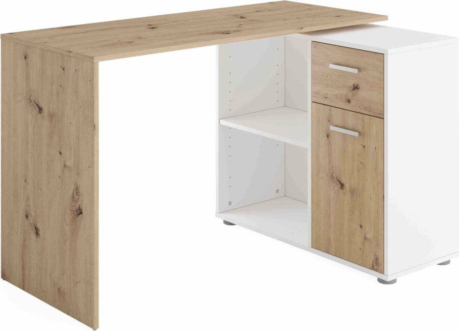 Bureau Atlas Wit Artisan Eiken 83x117cm Hoekbureau Met opbergruimte Hoogte 74 cm Met lades
