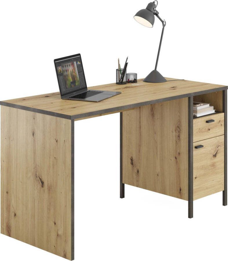 Bureau Bjork Antraciet Oudeiken 135x60cm Met opbergruimte Hoogte 75.5 cm Met lades