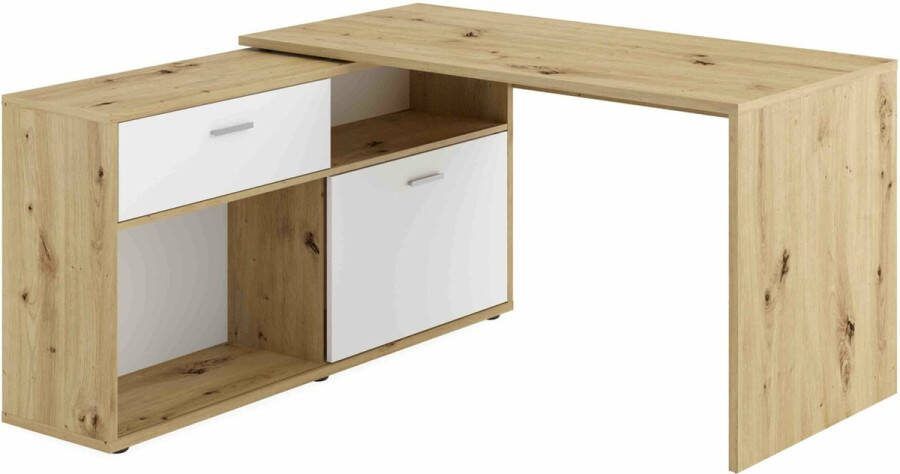 Bureau Colorado Eiken Wit 138x138cm Hoekbureau Met opbergruimte Hoogte 75 cm Met lades