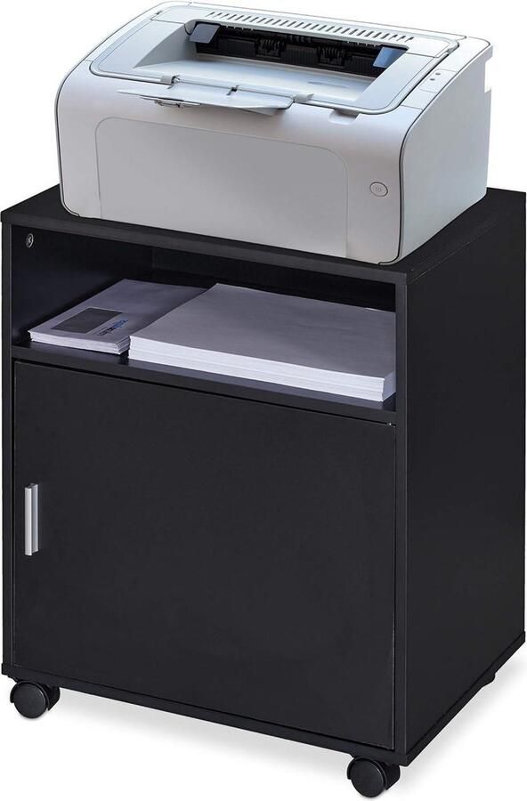 Bureau Kast 3 Vakken Deur Werkkamer Kantoor Spaanplaat Kantoorkast HBD 57x48x34 cm Zwart Ladeblok