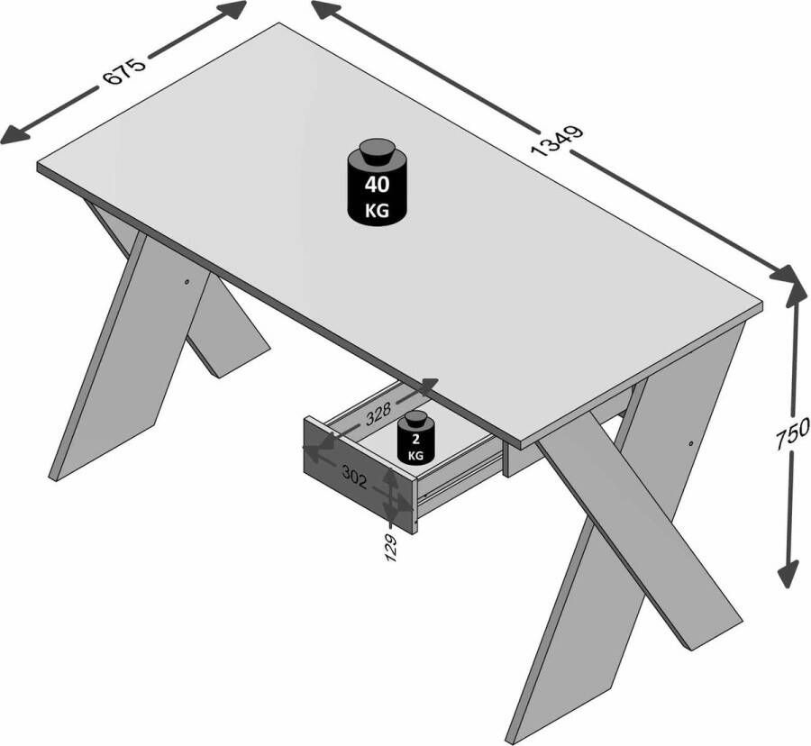 Bureau Lando Wit Zandeiken 135x67 5cm Met opbergruimte Hoogte 76.4 cm Met lades