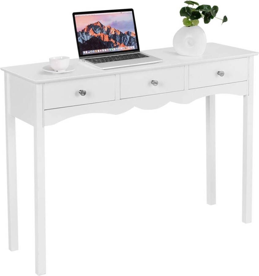 Bureau met 3 laden multifunctionele tafel moderne schrijftafel computer bureau voor thuiskantoor slaapkamer (Wit)