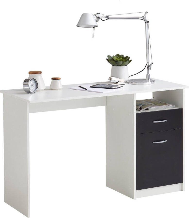 Bureau Neptunus Wit Zwart 123x50cm Met opbergruimte Hoogte 76.5 cm Met lades
