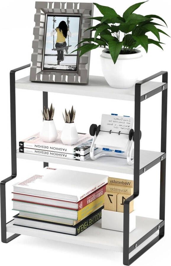 Bureau organizer plank badkamer opberger van staal en hout kruidenplank vrijstaand 39x31x205cm wit