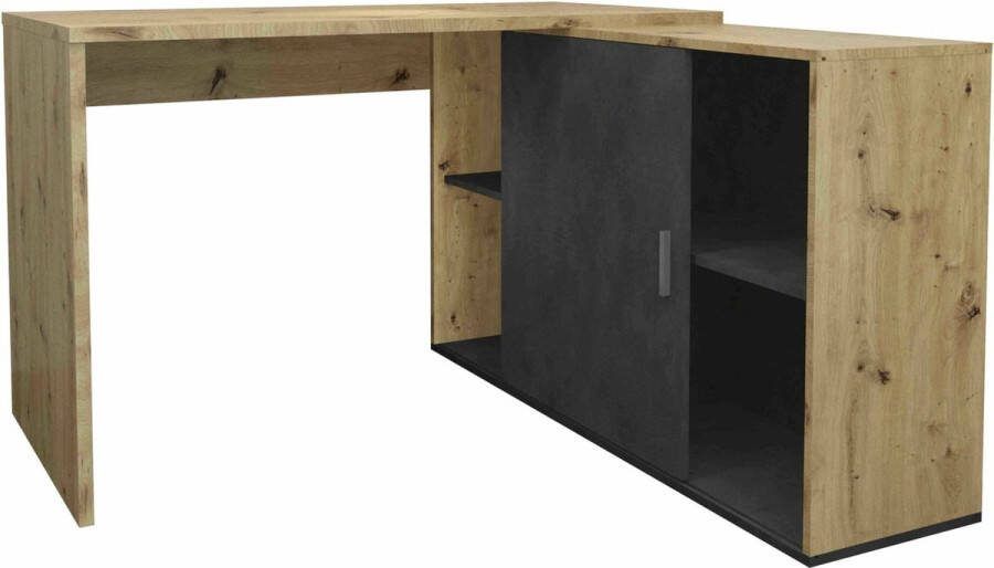 Bureau Rafaël Eiken-Antraciet Eiken Matera 118x124 5cm Hoekbureau Met opbergruimte Hoogte 75 cm