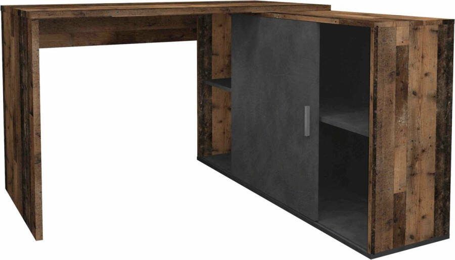 Bureau Rafaël Vintage-Antraciet Matera Vintage 118x124 5cm Hoekbureau Met opbergruimte Hoogte 75 cm