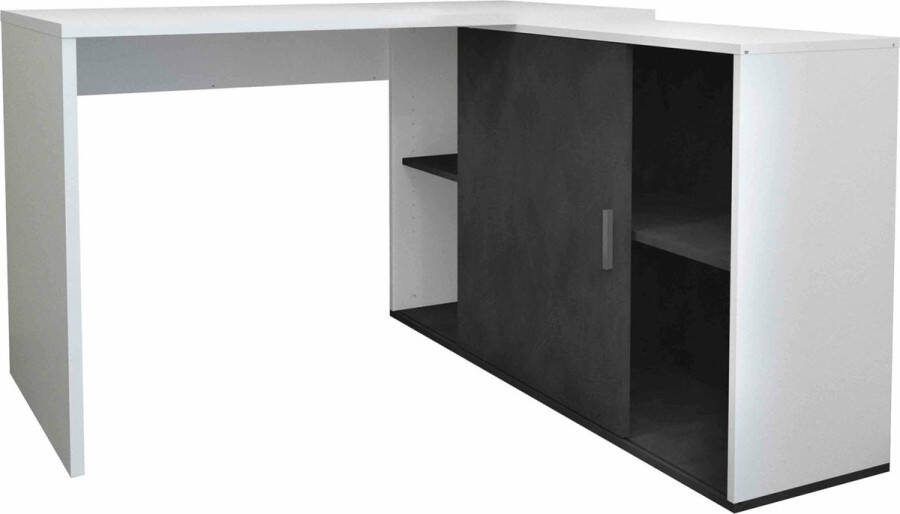 Bureau Rafaël Wit-Antraciet Wit Matera 118x124 5cm Hoekbureau Met opbergruimte Hoogte 75 cm
