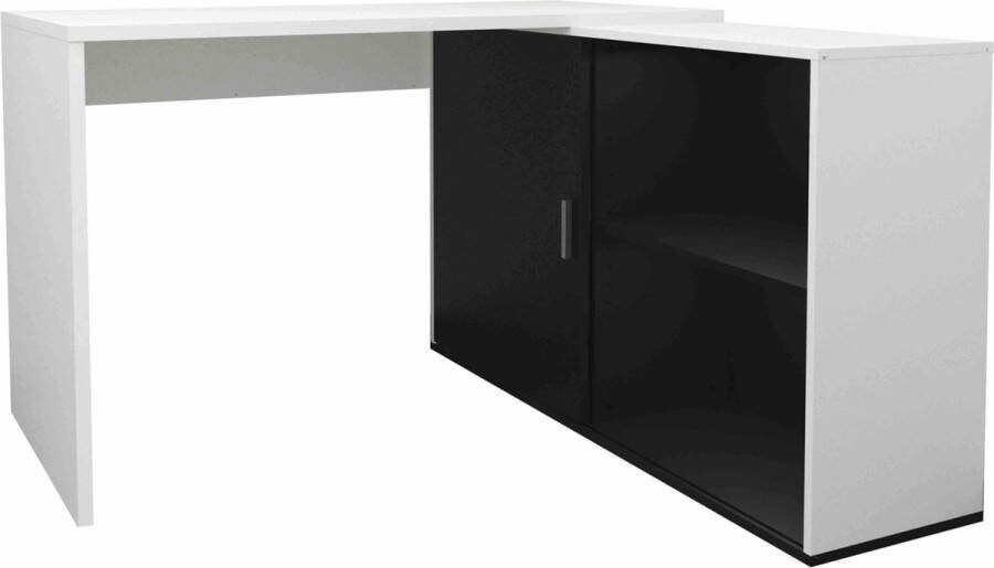 Bureau Rafaël Wit-Zwart Wit Zwart 118x124 5cm Hoekbureau Met opbergruimte Hoogte 75 cm