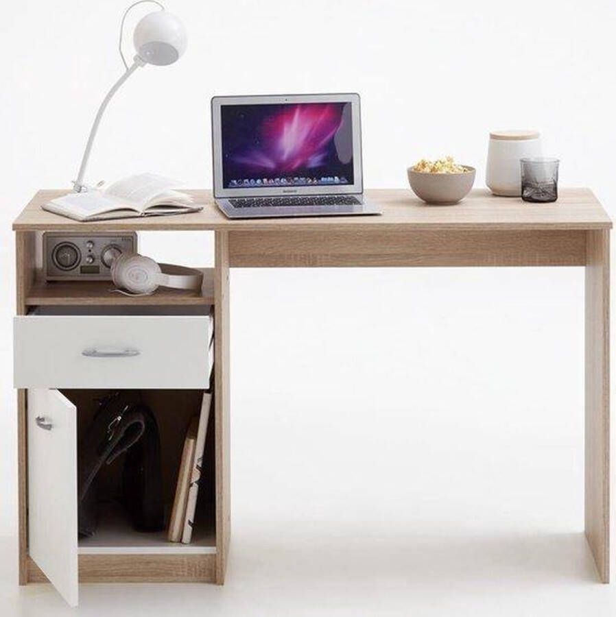 Bureau Schrijftafel Computerbureau FMD eikenkleurig en wit met 1 lade 123x50x76 5 cm