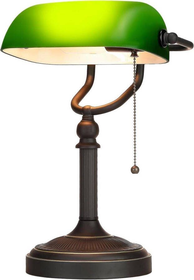 Bureaulamp Antieke Groene Bankiers Bureaulamp met Trekketting Plug-in Armatuur
