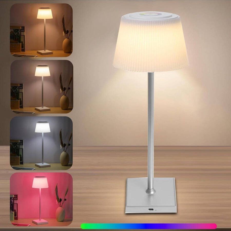 Bureaulamp draadloze tafellamp RGB-CCT led-lamp oplaadbaar dimbaar touch-bediening 3 kleurtemperaturen IP44 slaapkamer woonkamer grijs
