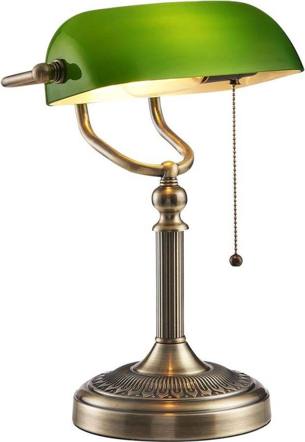 Bureaulamp groen glazen bankiers met pull chain switch plug in armatuur