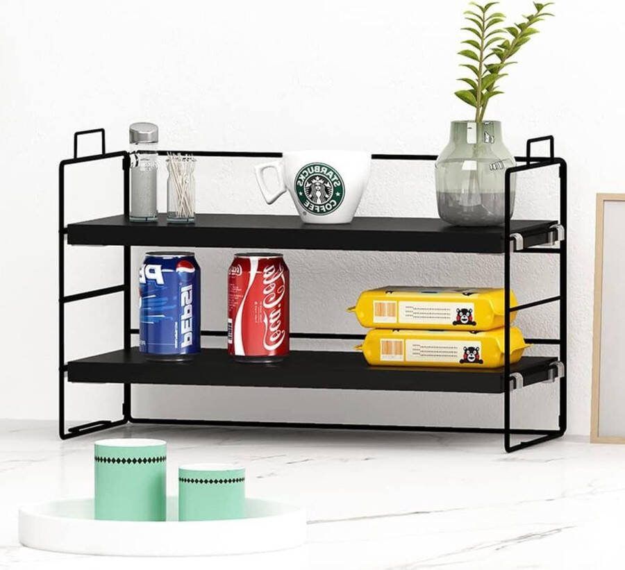 Bureauplanken organizer multifunctioneel houten modern design kruidenrek verstelbaar stapelbaar vrijstaand display opbergrek compartimenten voor thuiskantoor en school 2-laags zwart