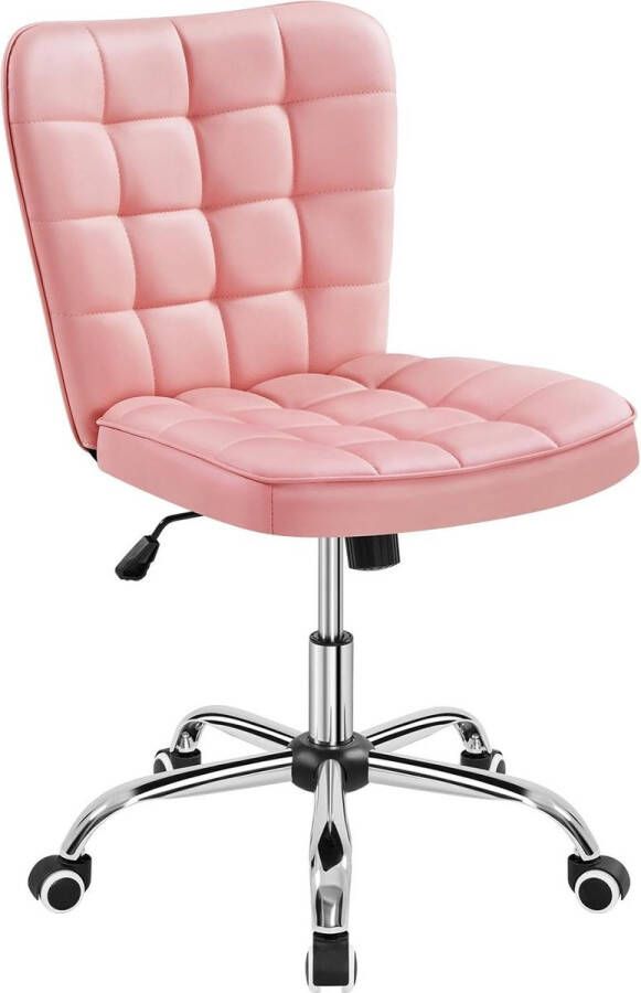 Bureaustoel draaistoel in hoogte verstelbaar werkkruk cosmeticakruk managersstoel rolkruk zonder armleuning bureaukruk met wielen kunstleer roze