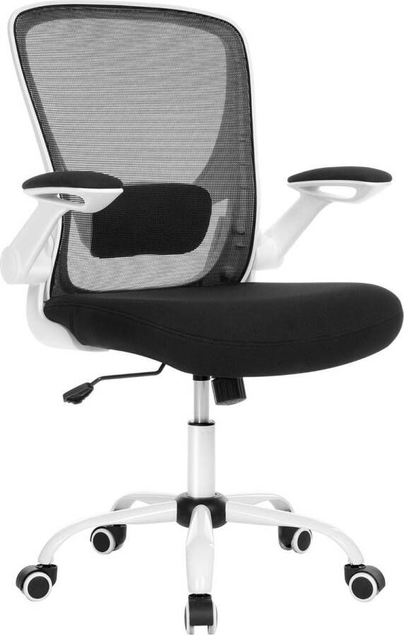 Bureaustoel ergonomisch bureaustoel inklapbare armleuning 360° draaibare stoel verstelbare lendensteun ruimtebesparend zwart-wit OBN37WT