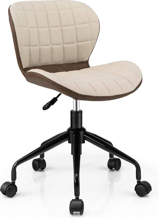 Bureaustoel zonder armleuningen in hoogte verstelbare ergonomische draaistoel belastbaarheid 150 kg computerstoel voor werkkamer kantoor make-uptafel (beige + bruin)