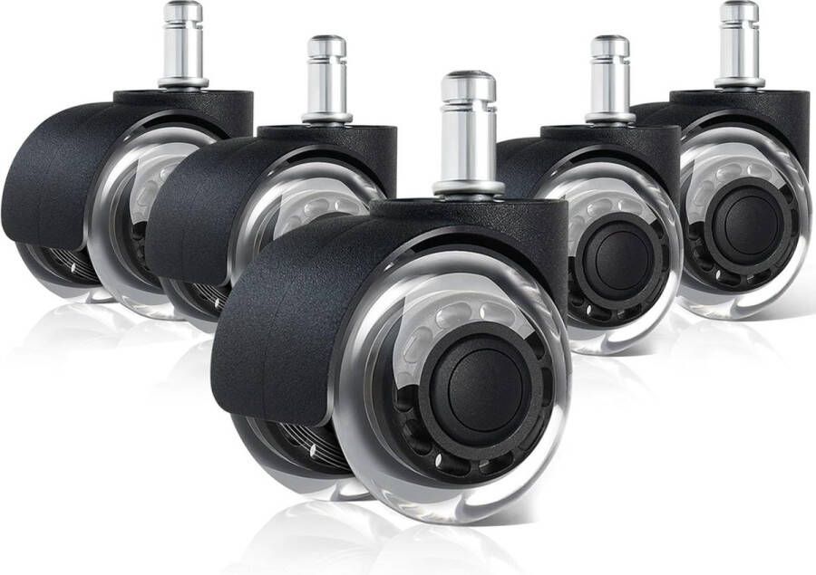 Bureaustoelwielen 5-delige set wielen voor bureaustoelen 11 mm x 22 mm universele wielen voor harde vloeren voor bureaustoelen stoelwielen vervangen vloerbeschermingsmat krasbestendig