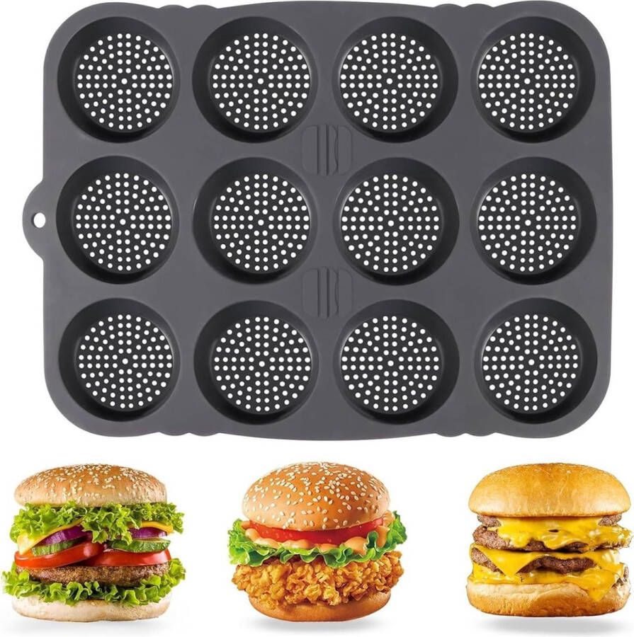 Burger Buns Bakvorm Siliconen Antiaanbak Broodbakvorm 12 Holtes Geschikt Voor Hamburger Brood Muffin Chocoladecake Keukenbakgereedschap