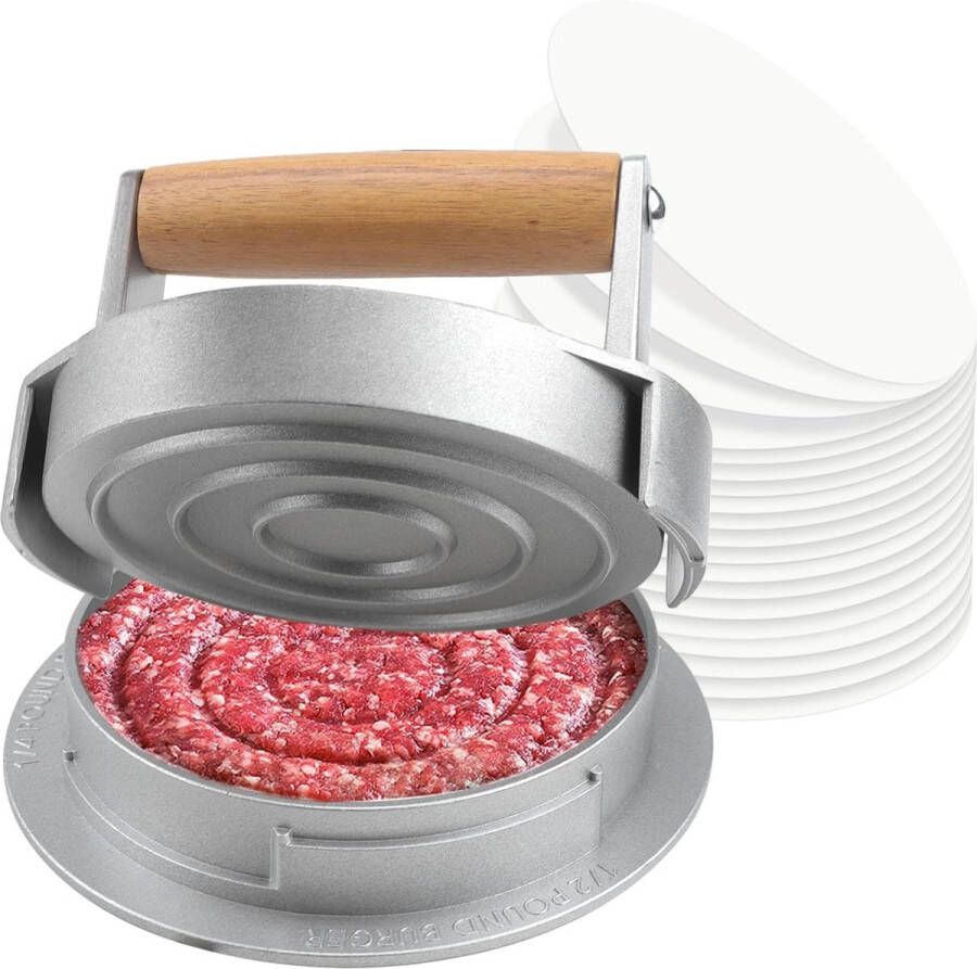 Burger Press Burger Patty Press 10 8 cm gegoten aluminium ronde anti-aanbaklaag Vaatwasmachinebestendig met 100 Patty Papers voor Burger Patties Koken BBQ