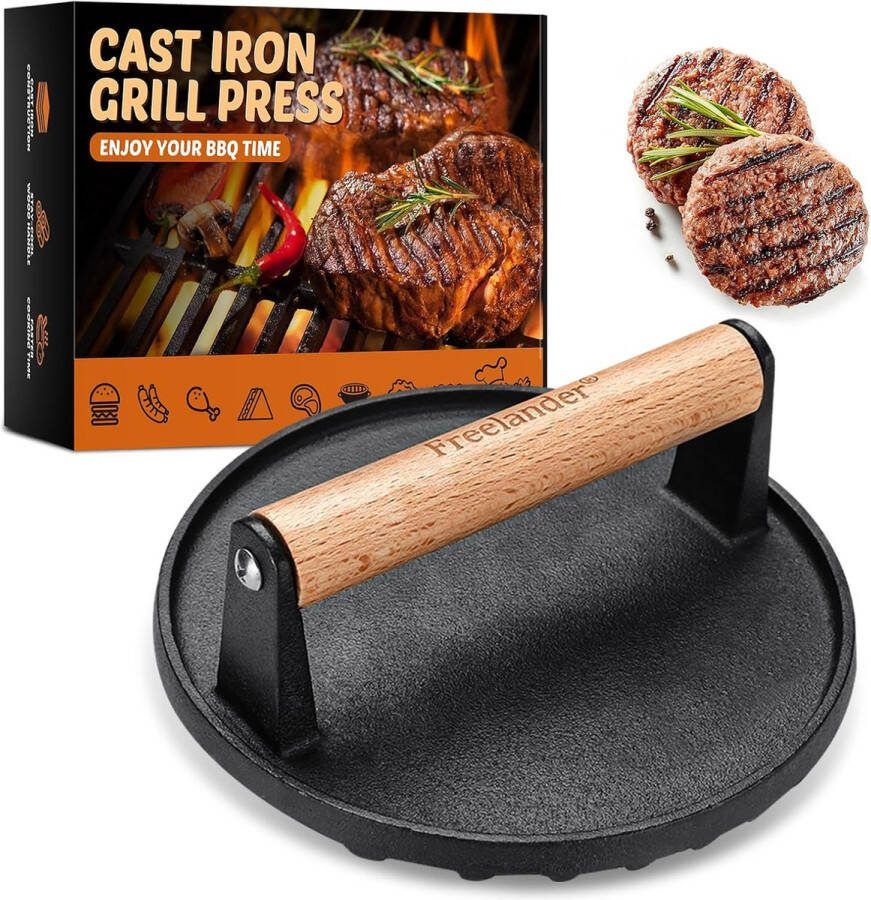 Burger Smasher Gietijzer grote Smash Burgerpers rond 1 kg met hittebestendige handgreep grillpers voor steaks burgers spek worstjes en sandwiches