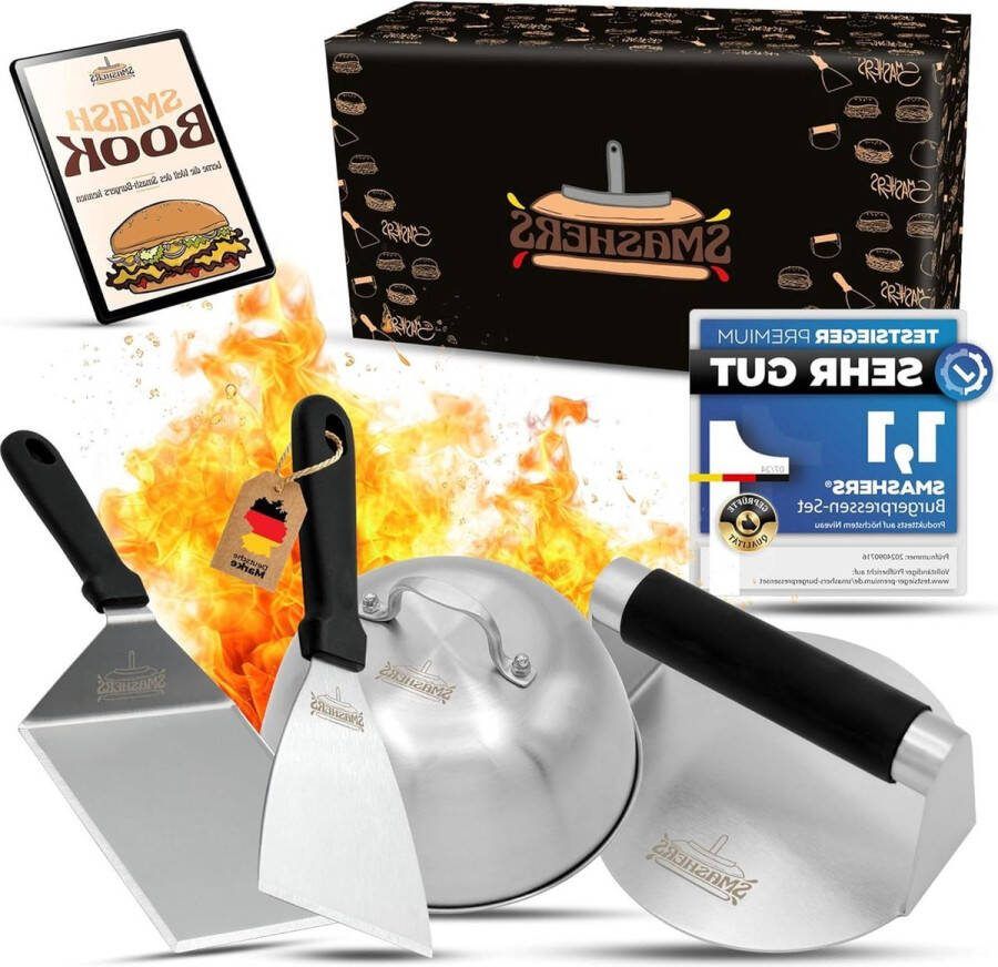 Burger Smasher Set hamburgerpers grillspatel spatel en burgerbel incl. e-book met Smash Burgerrecepten