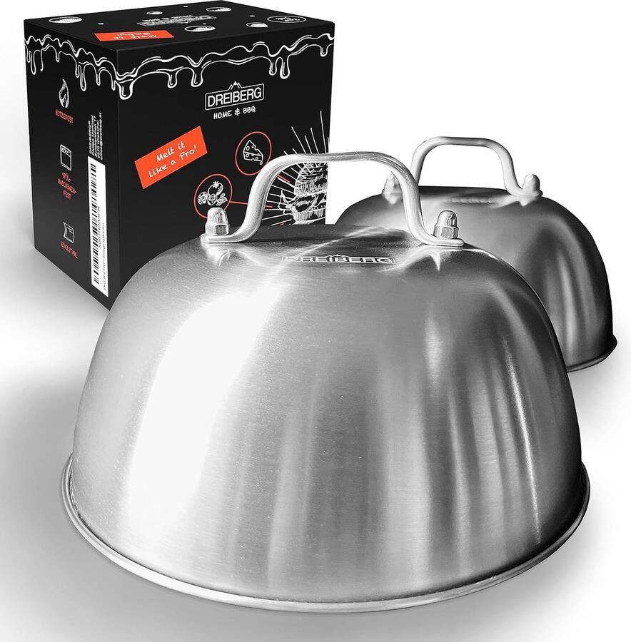 Burgerbel Set van 2 – RVS smeltbel voor Cheeseburgers. Smelt- en afdekhoes voor teppanyaki en barbecue