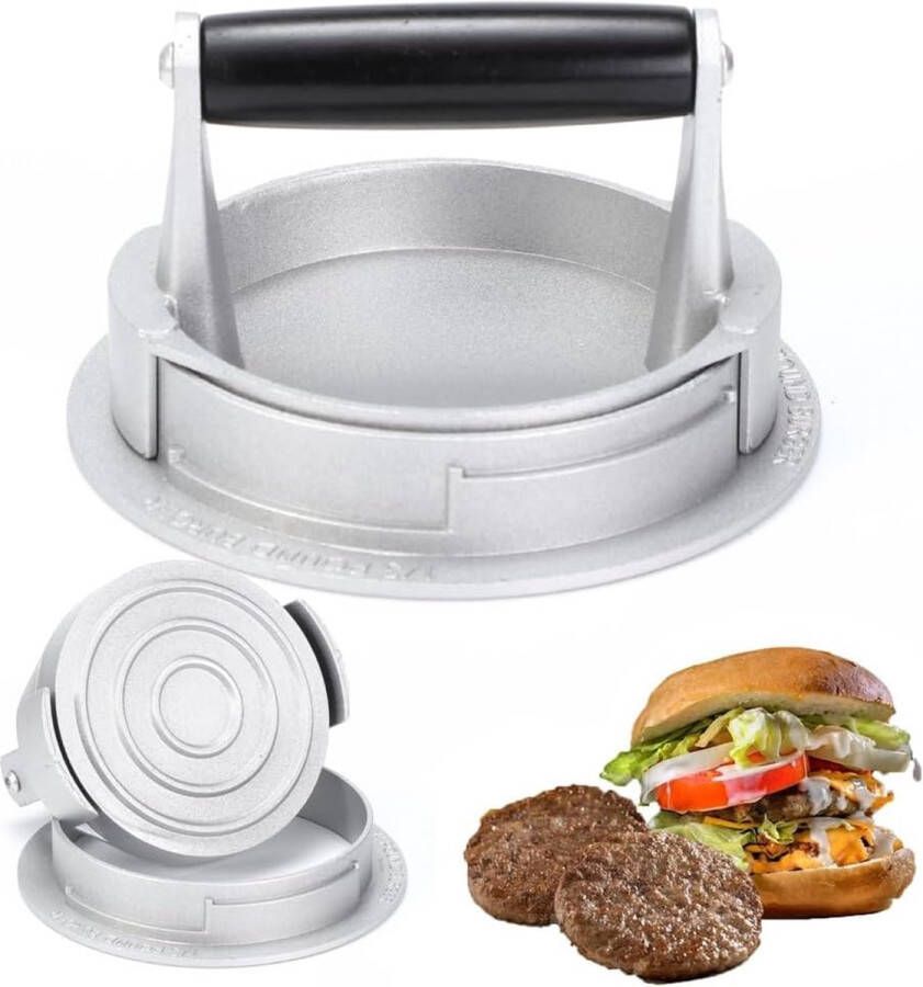 Burgerpers 14 cm gegoten aluminium ronde burgerpasteitjespers gemakkelijk schoon te maken anti-aanbaklaag verstelbare pasteitjesdikte met houten handvat perfect voor heerlijke hamburgers platte grills