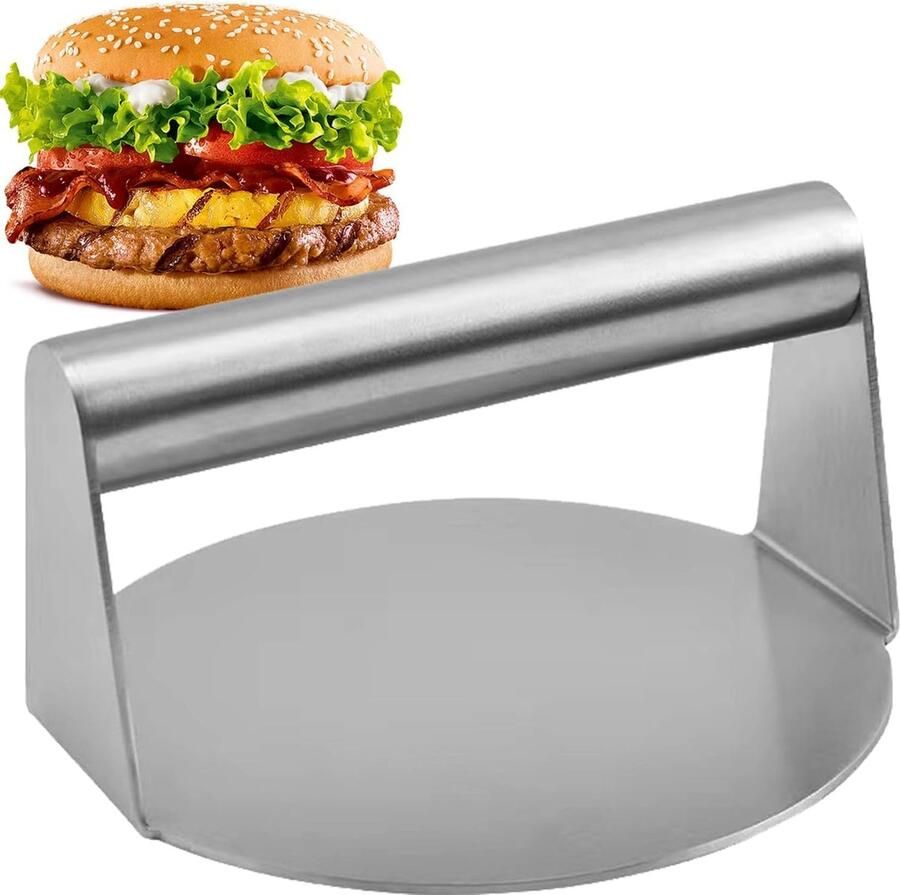 Burgerpers 15 cm ronde roestvrijstalen hamburgerpers professionele hamburgerpers barbecue-accessoires voor burgers patties koken BBQ hamburgerpers en knijpgrease