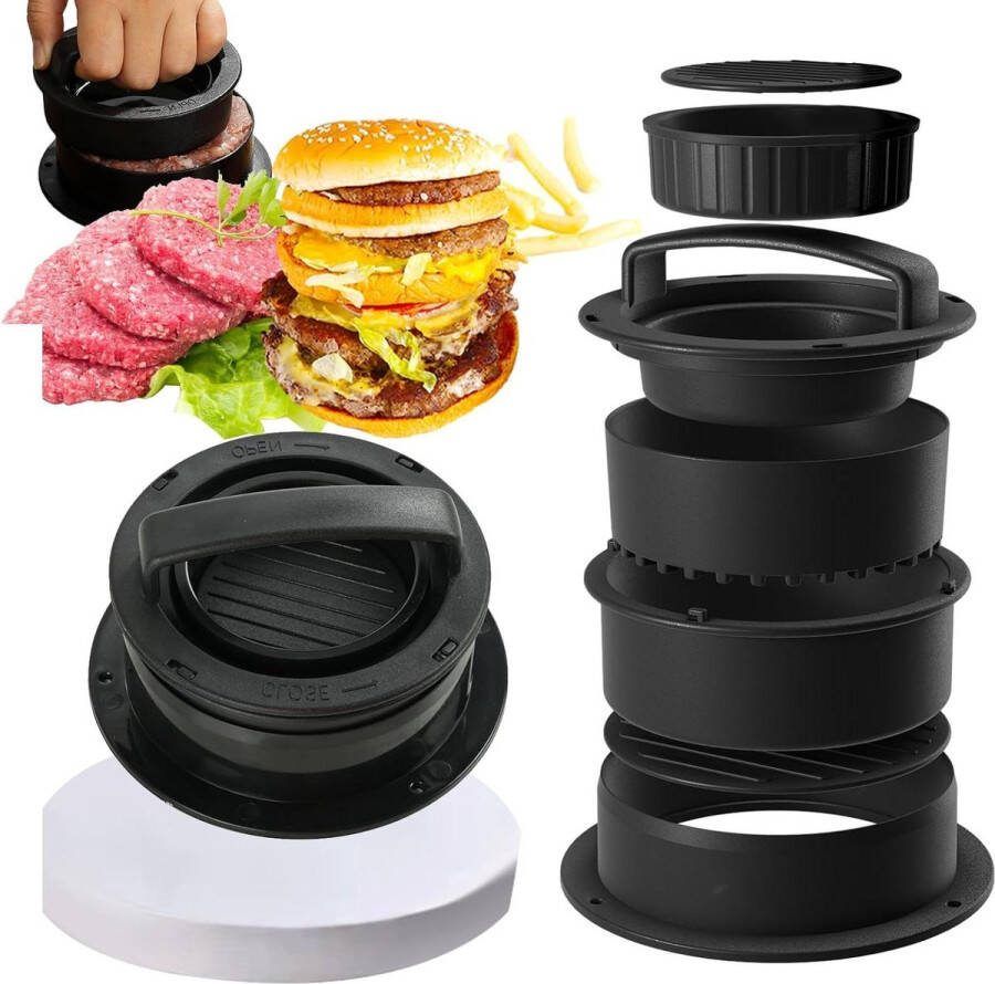 Burgerpers 3-in-1 met 100 vellen hamburgerpapier Handvat van ABS 4 Patty-maten Hamburgers en groenteburgers HTML content toevoegen smash burger