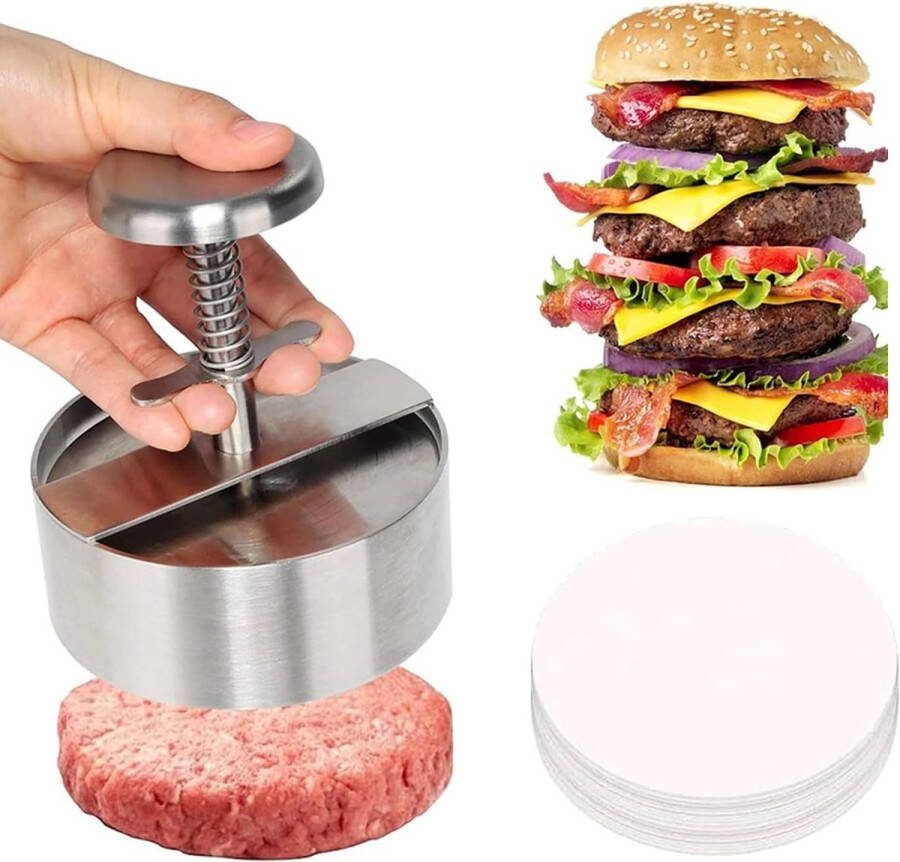 Burgerpers 304 roestvrij staal voor heerlijke hamburgers verstelbare burgerpers patty maker met 200 siliconen oliepapier burger pattiepers 100 g 400 g